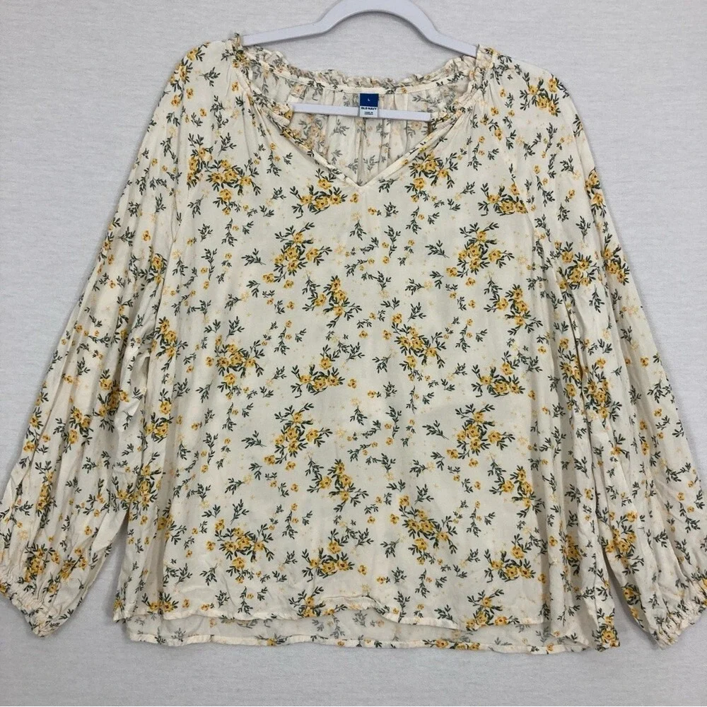 Old Navy Ditsy Floral V Neck‎ Ultra Soft Rayon Puff Sleeve Pullover Top Large